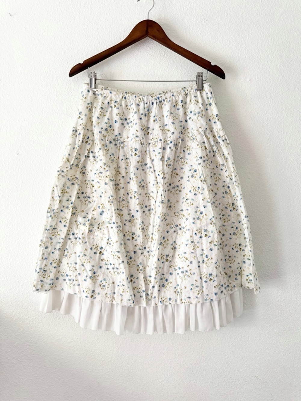 JKLA Retro Ditsy Floral Ruffle Hem Midi Skirt Navy Blue White Large Cottagecore - Picture 2 of 11